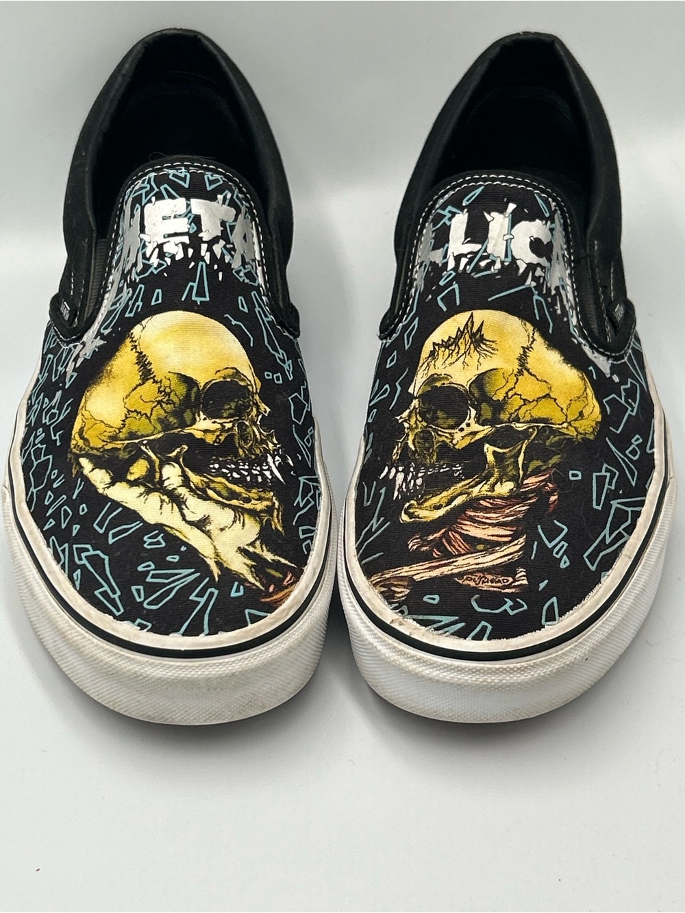Men’s Metallica Black Slip-On Slip on Shoes with Yellow Skull Sneaker Rare Size